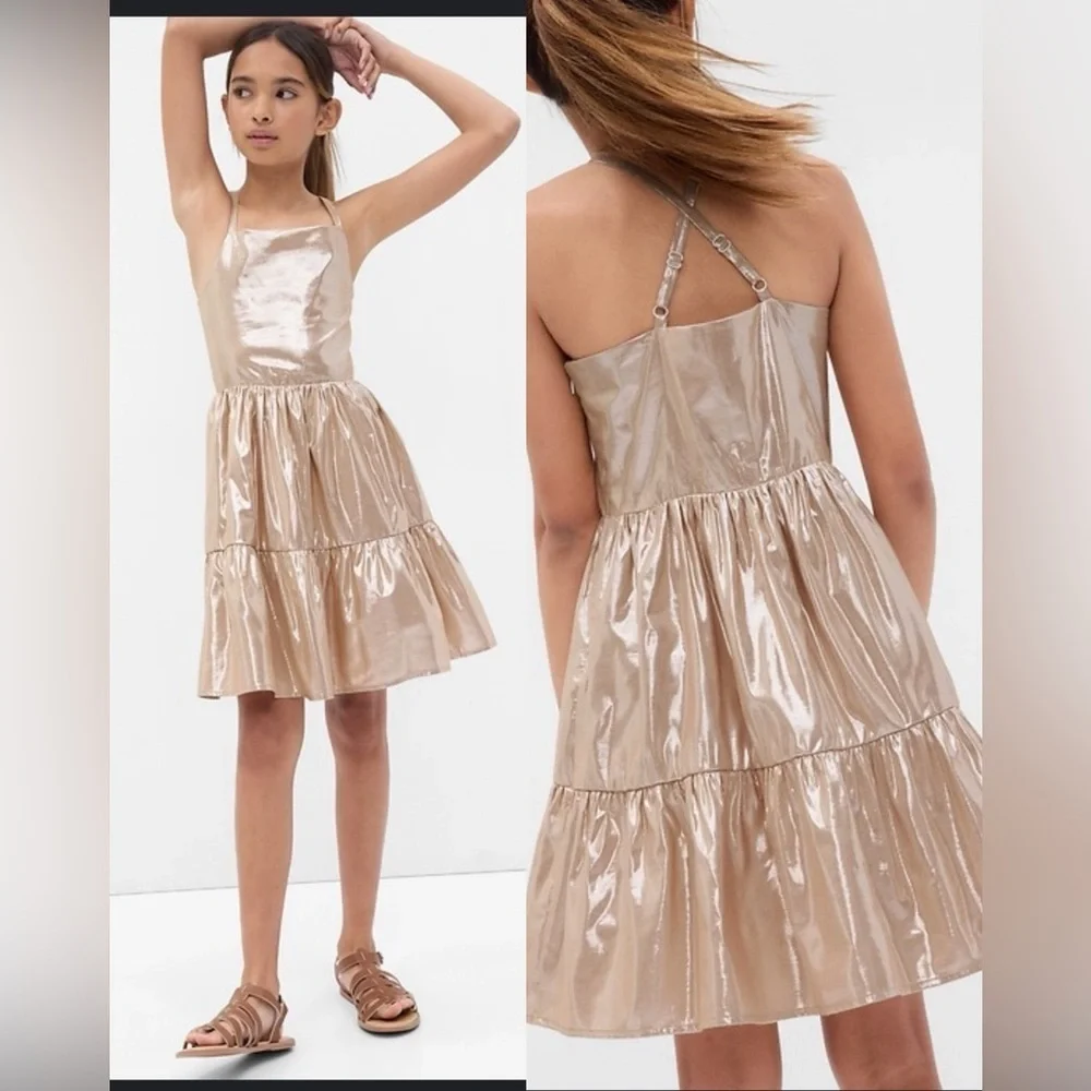 Gap Kids Metallic Tiered Dress in Champagne color , size M(8) New